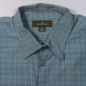 Ermenegildo Zegna Long Sleeve Cotton Shirt Blue Plaid Made in Italy Mens XL